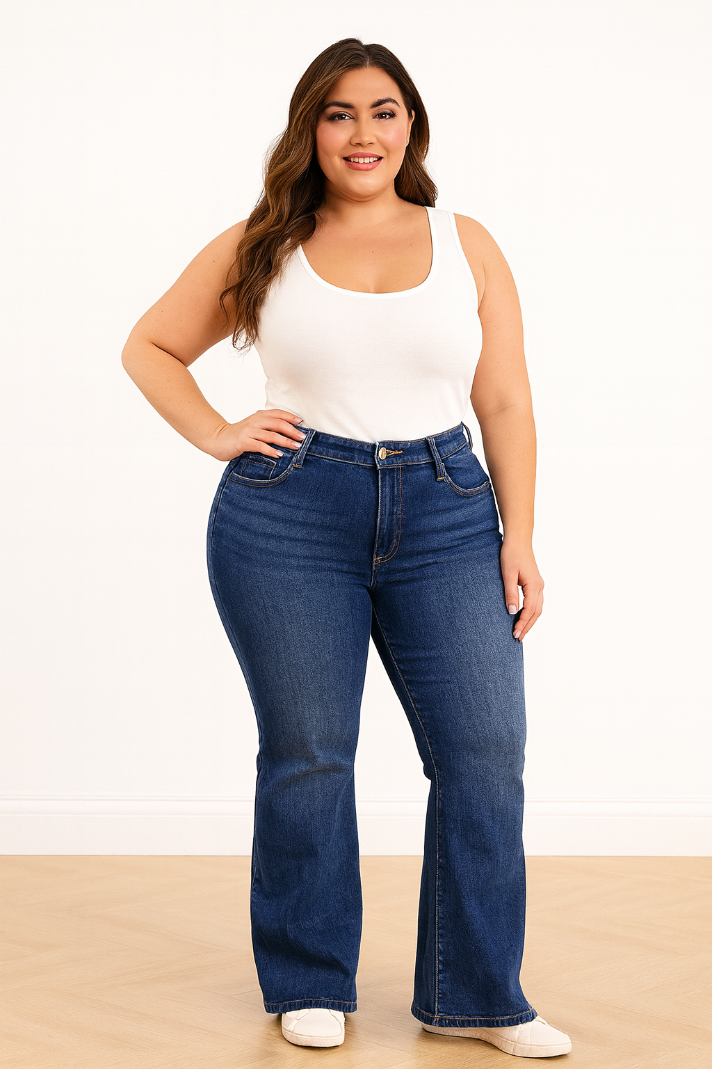 Plus Size High Waist Flare Jeans - ShalayeFashion