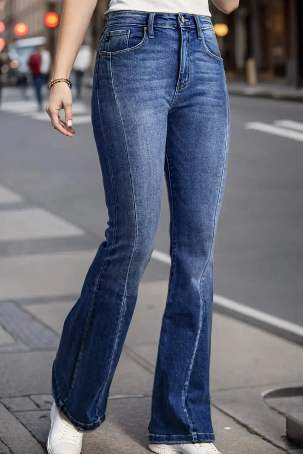 Plus Size High Waist Flare Jeans - ShalayeFashion