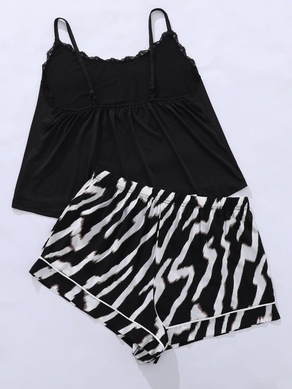 Plus Size Lace Cami & Shorts Pajama Set - ShalayeFashion