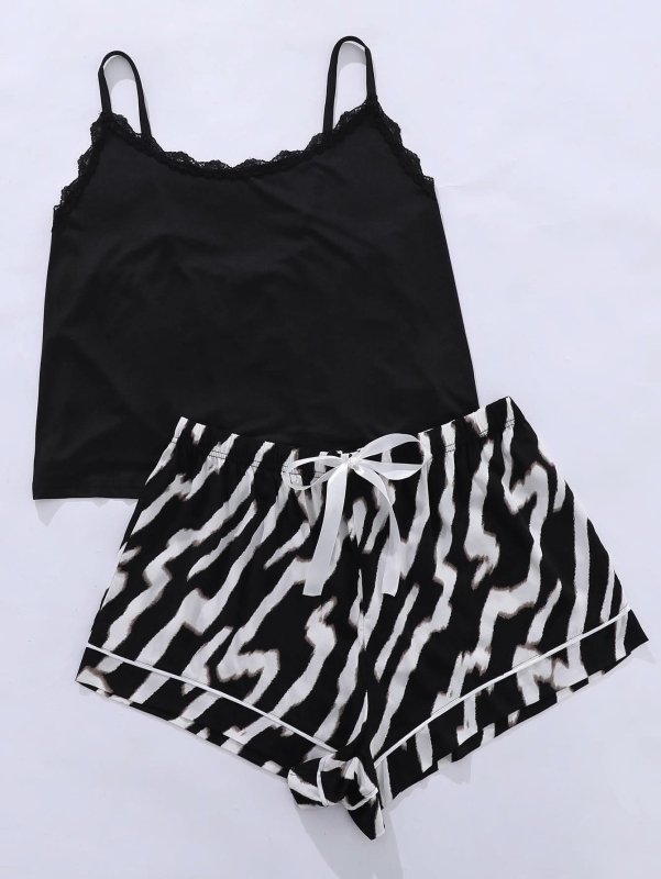 Plus Size Lace Cami & Shorts Pajama Set - ShalayeFashion
