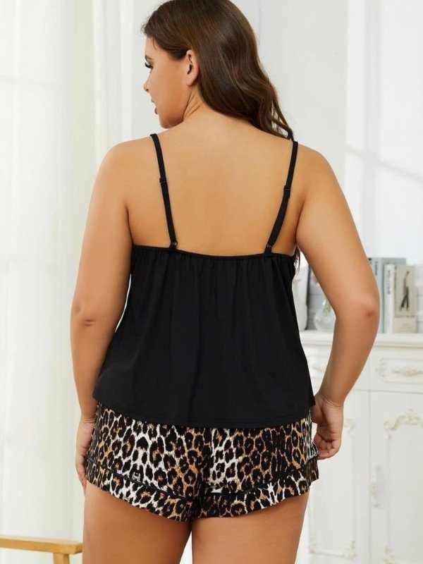 Plus Size Lace Cami & Shorts Pajama Set - ShalayeFashion