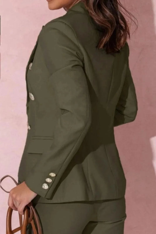 Plus Size Lapel Blazer & Pants Set – Full Size - ShalayeFashion