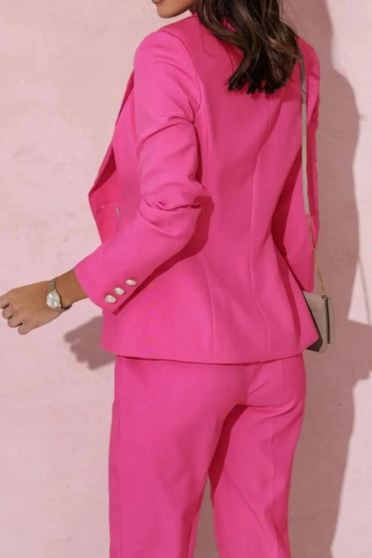 Plus Size Lapel Blazer & Pants Set – Full Size - ShalayeFashion