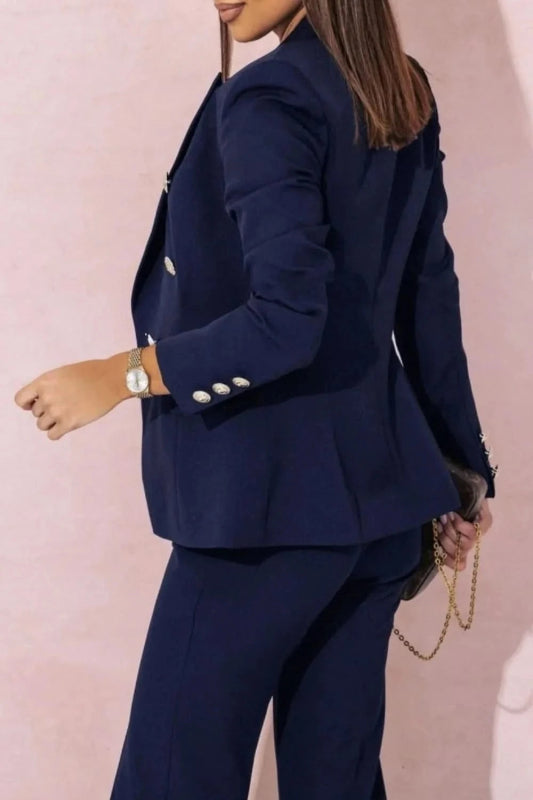 Plus Size Lapel Blazer & Pants Set – Full Size - ShalayeFashion