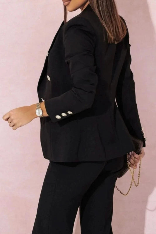 Plus Size Lapel Blazer & Pants Set – Full Size - ShalayeFashion