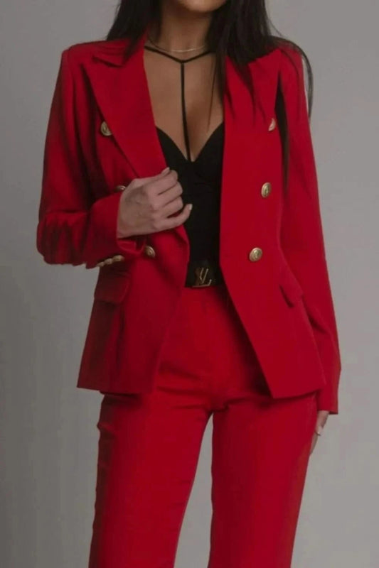 Plus Size Lapel Blazer & Pants Set – Full Size - ShalayeFashion
