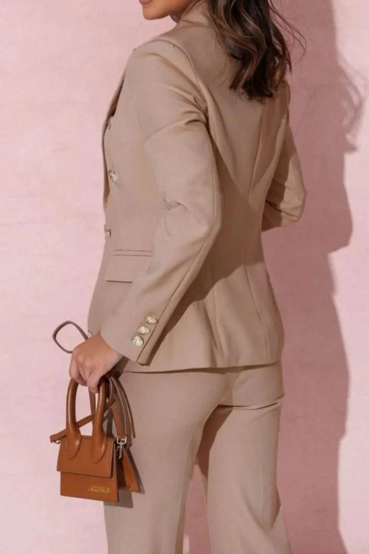 Plus Size Lapel Blazer & Pants Set – Full Size - ShalayeFashion
