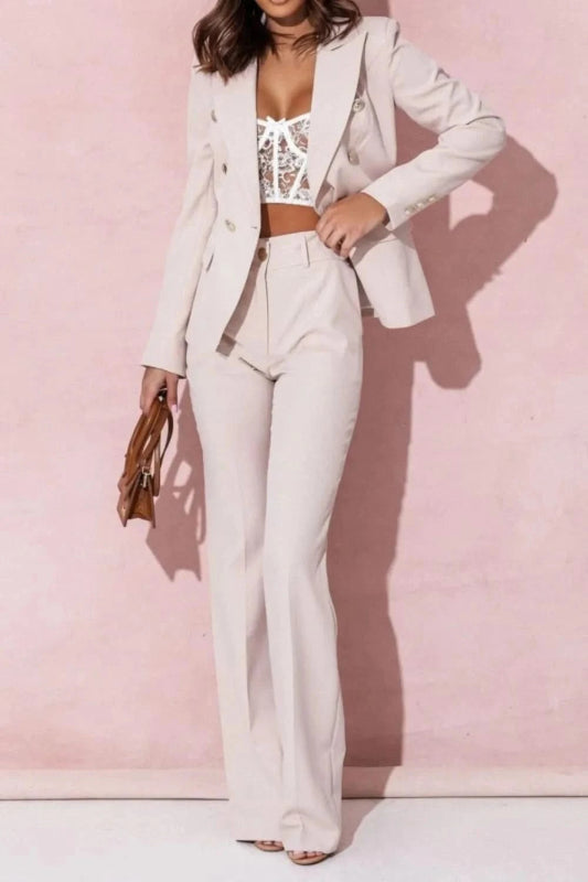 Plus Size Lapel Blazer & Pants Set – Full Size - ShalayeFashion