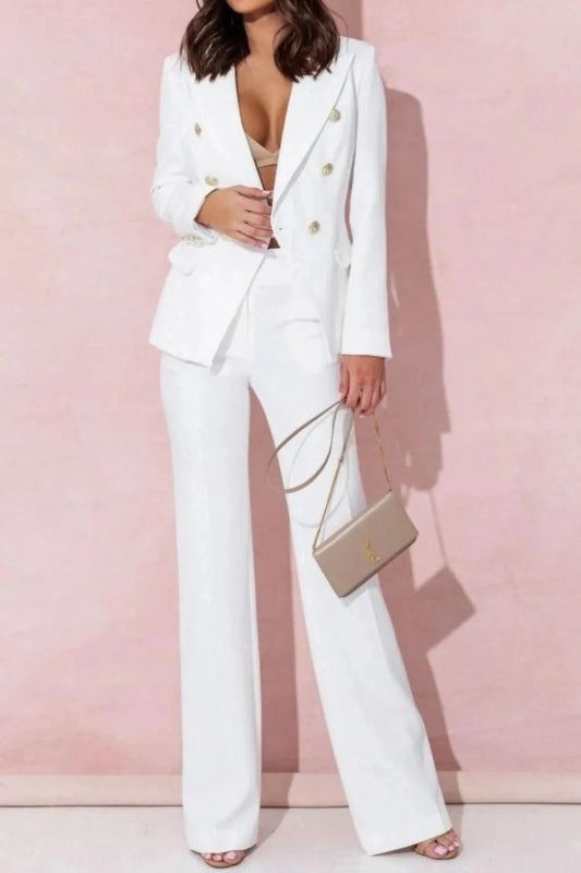 Plus Size Lapel Blazer & Pants Set – Full Size - ShalayeFashion