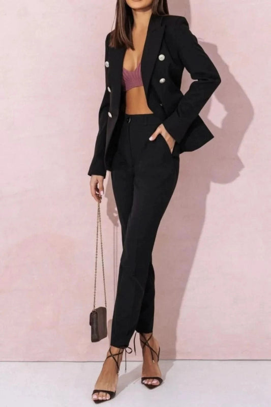 Plus Size Lapel Blazer & Pants Set – Full Size - ShalayeFashion