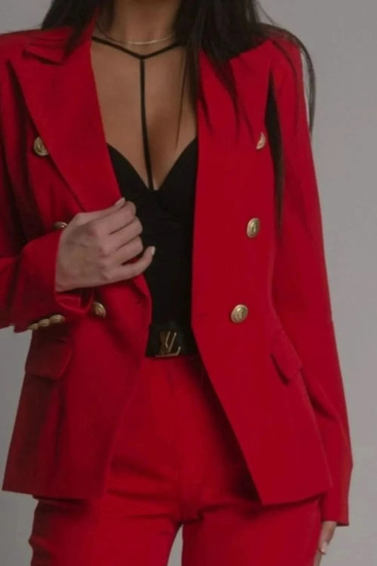 Plus Size Lapel Blazer & Pants Set – Full Size - ShalayeFashion