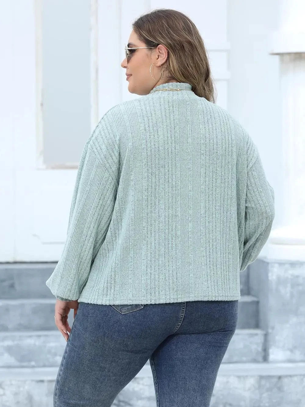 Plus Size Mock Neck Long Sleeve Knit Top - ShalayeFashion