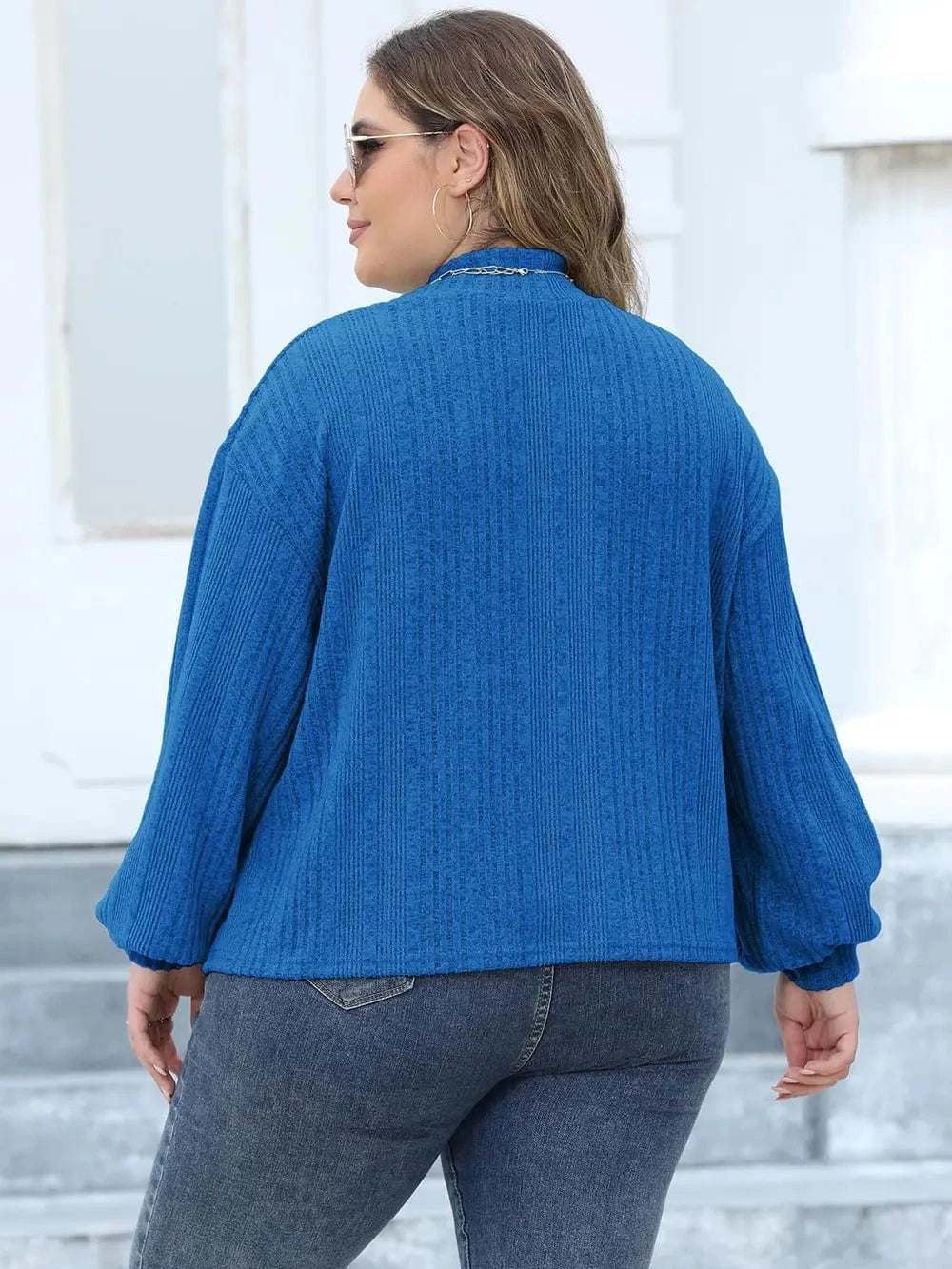 Plus Size Mock Neck Long Sleeve Knit Top - ShalayeFashion