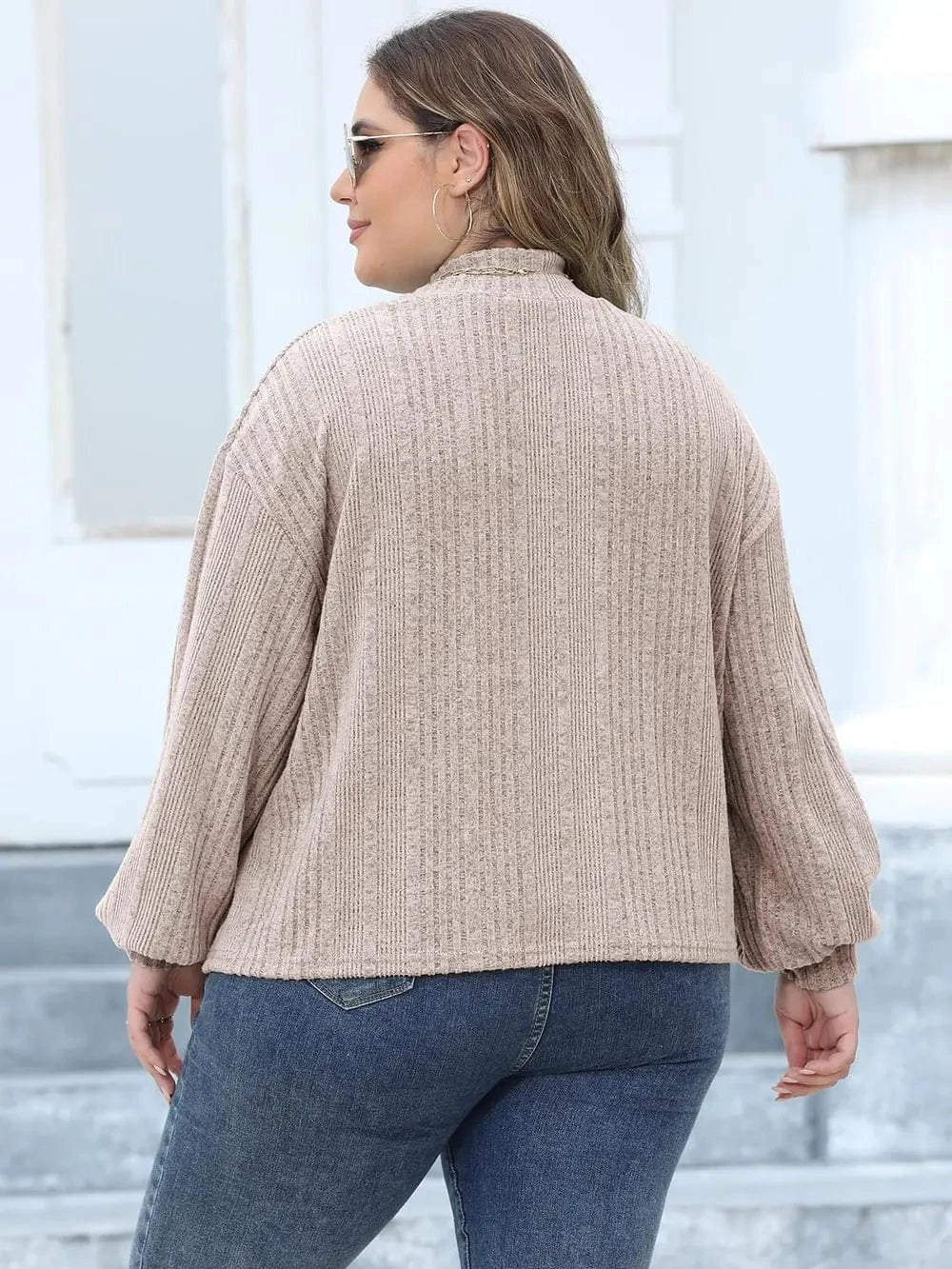 Plus Size Mock Neck Long Sleeve Knit Top - ShalayeFashion