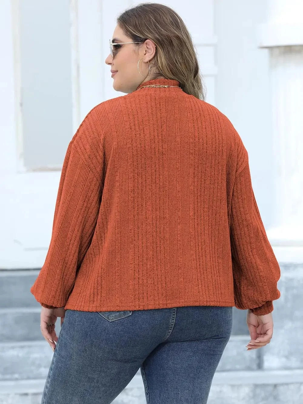 Plus Size Mock Neck Long Sleeve Knit Top - ShalayeFashion
