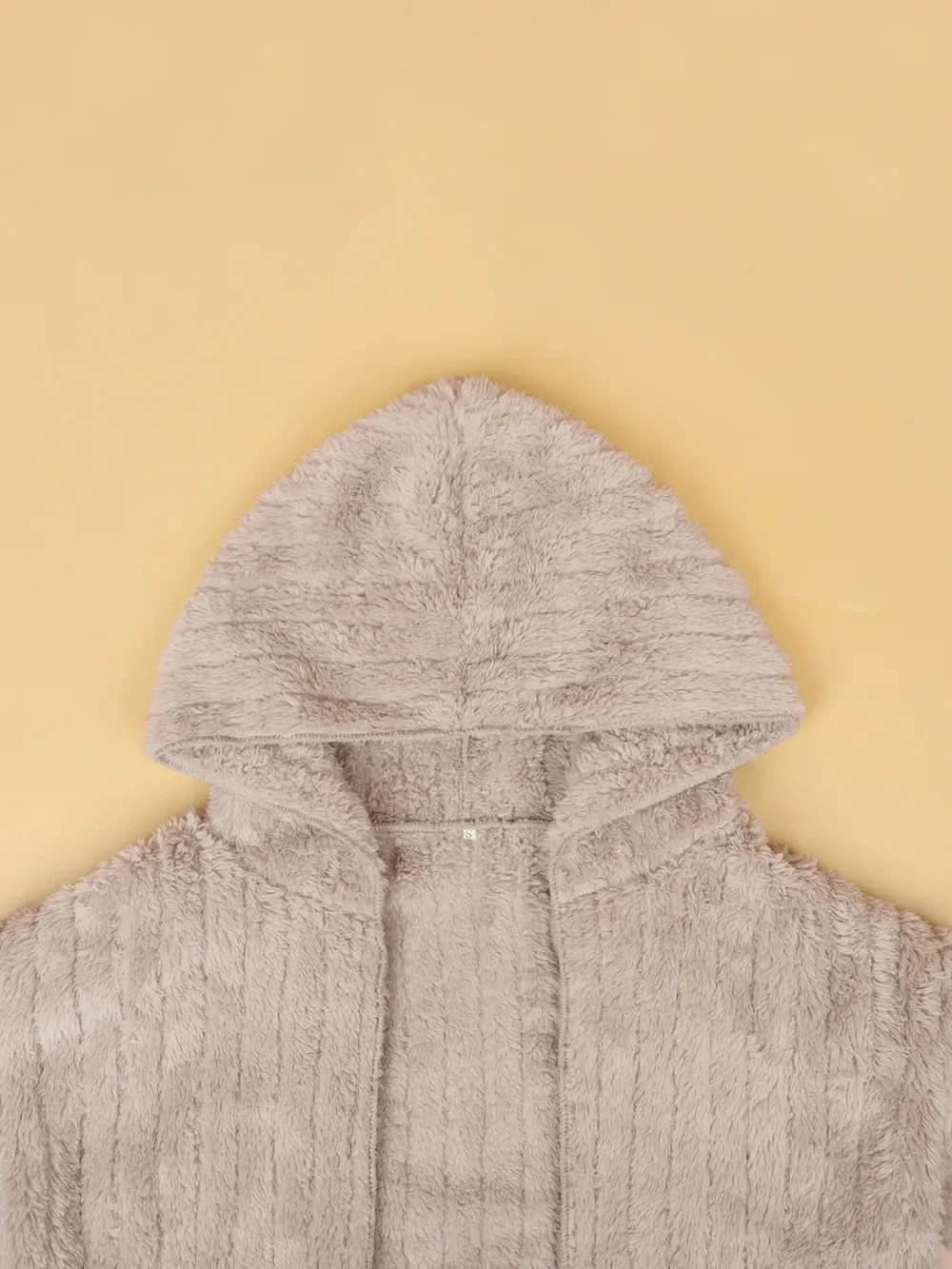 Plus Size Open Front Long Sleeve Hooded Fuzzy Jacket - ShalayeFashion