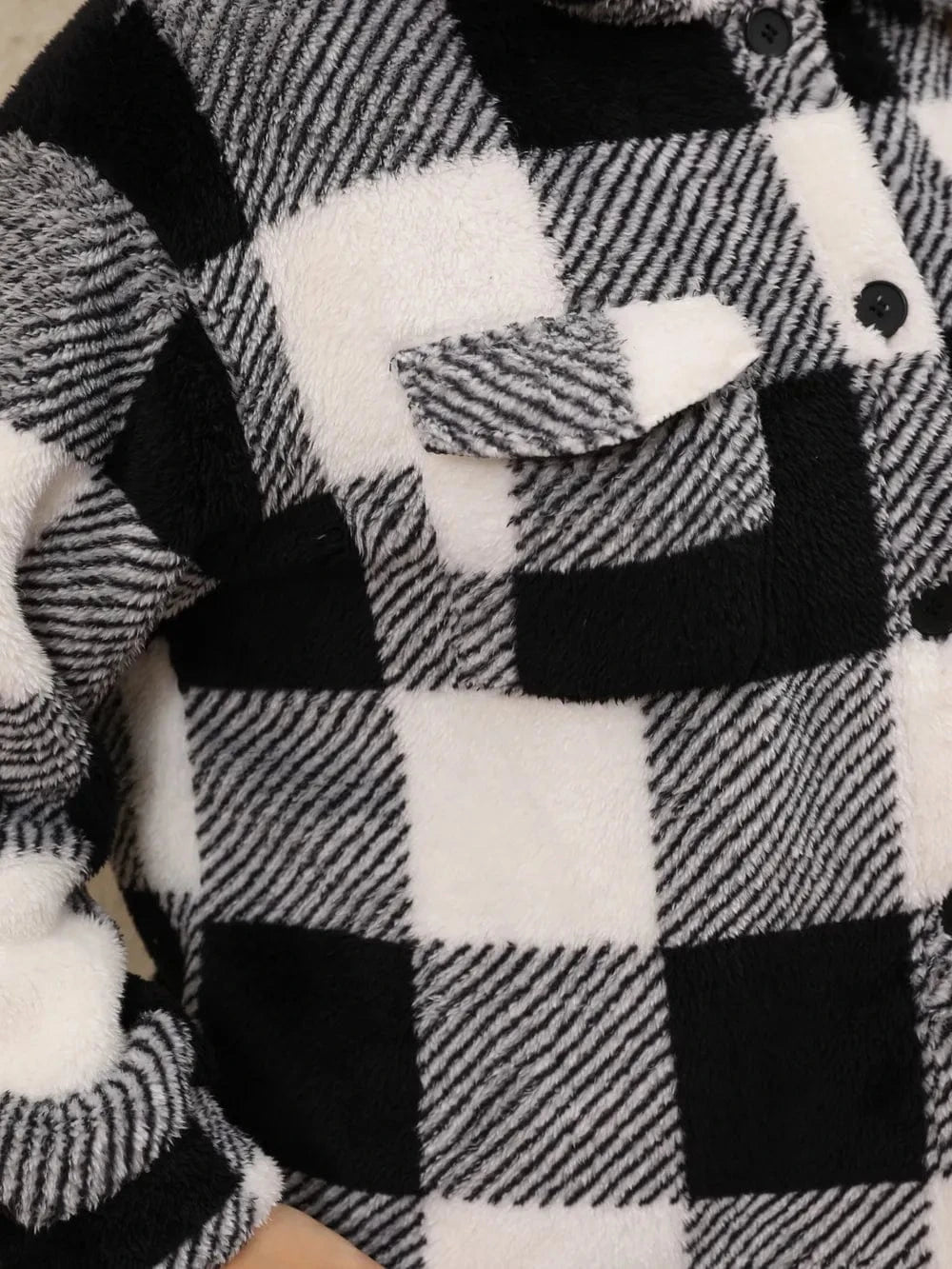 Plus Size Pocketed Plaid Collared Neck Jacket - ShalayeFashion