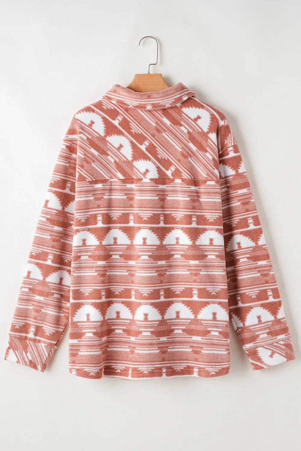 Plus Size Pocketed Printed Collared Neck Jacket - ShalayeFashion