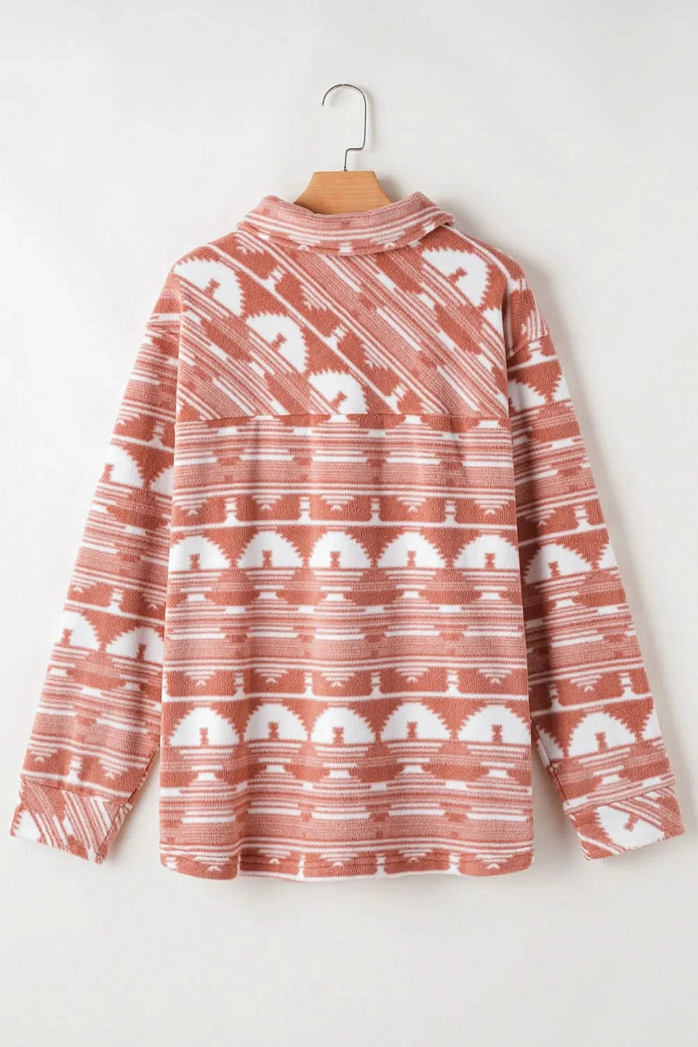 Plus Size Pocketed Printed Collared Neck Jacket - ShalayeFashion