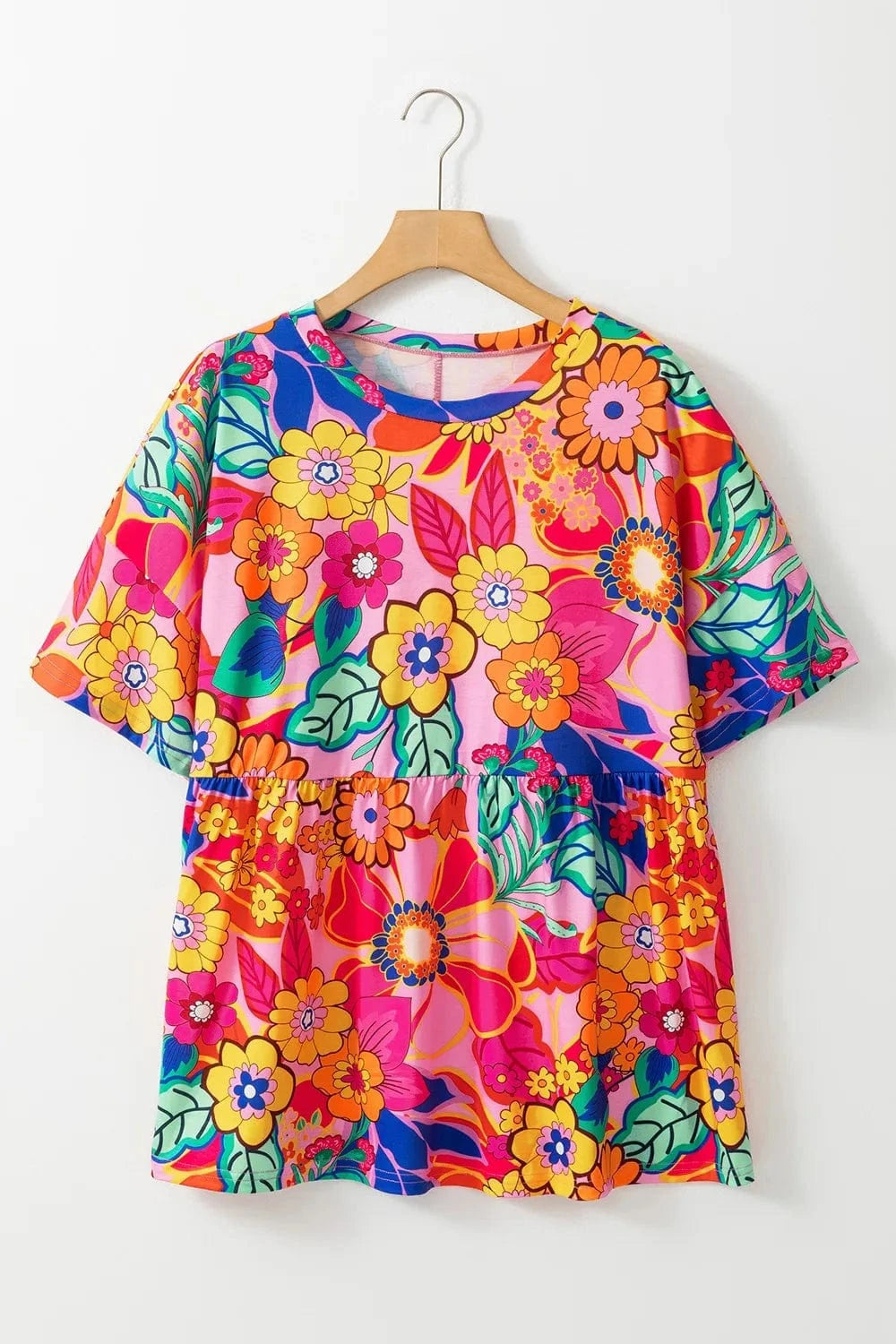 Plus Size Printed Round Neck Short Sleeve Top - ShalayeFashion