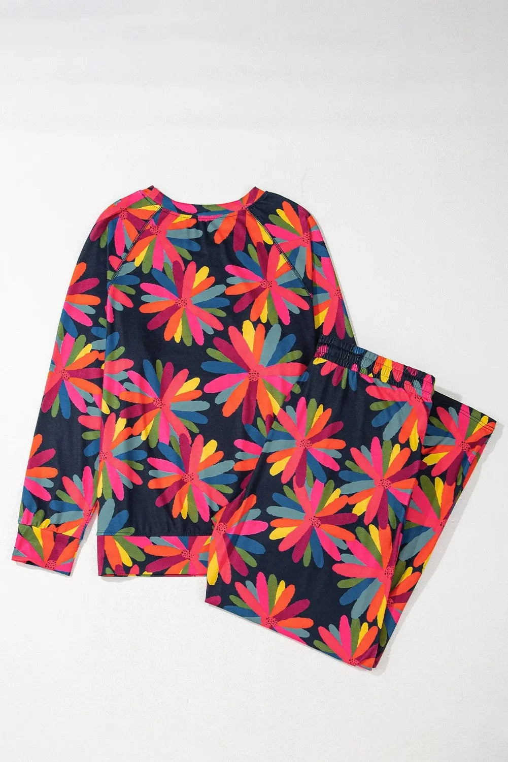 Plus Size Printed Round Neck Top and Drawstring Pants Set - ShalayeFashion