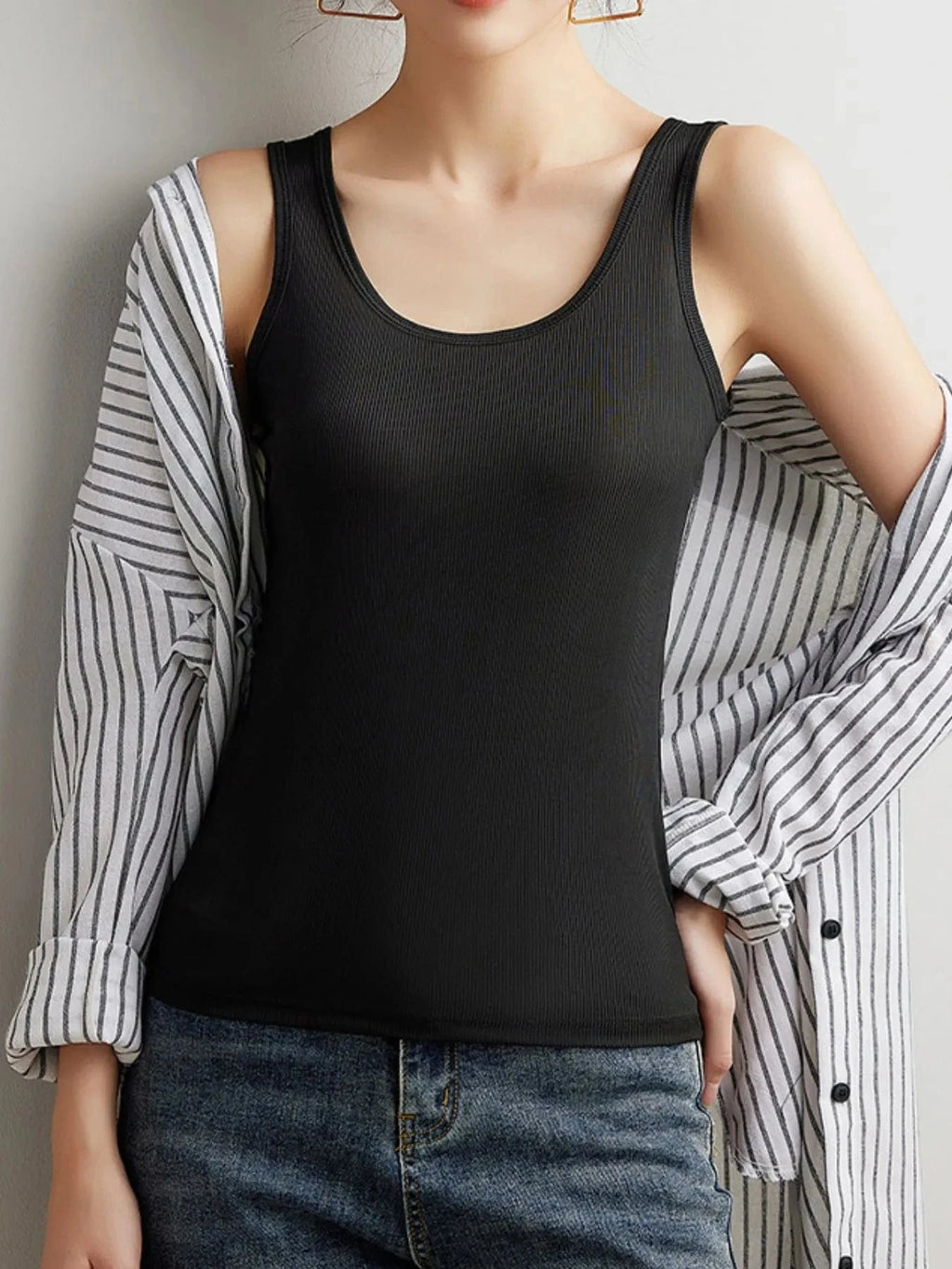 Plus Size Ribbed Scoop Neck Tank Top - ShalayeFashion