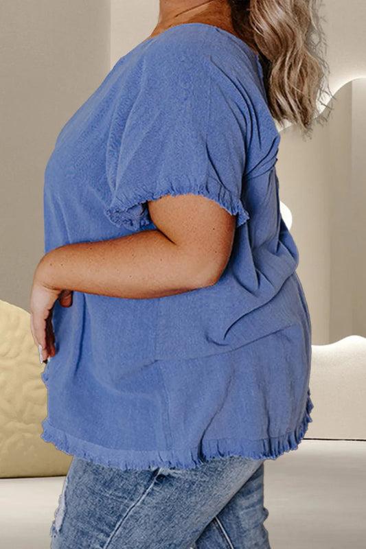 Plus Size Round Neck Half Sleeve Top - ShalayeFashion