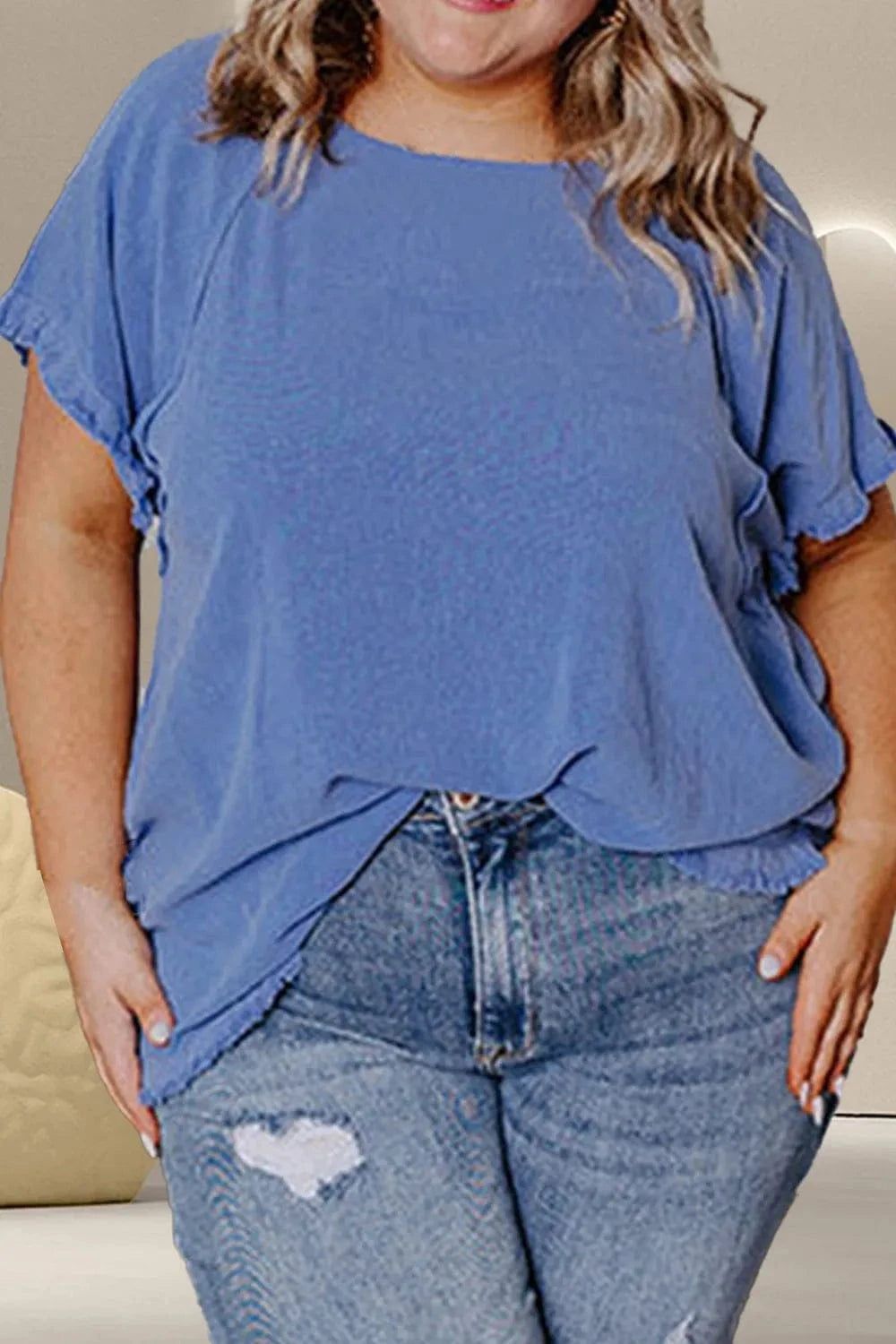 Plus Size Round Neck Half Sleeve Top - ShalayeFashion