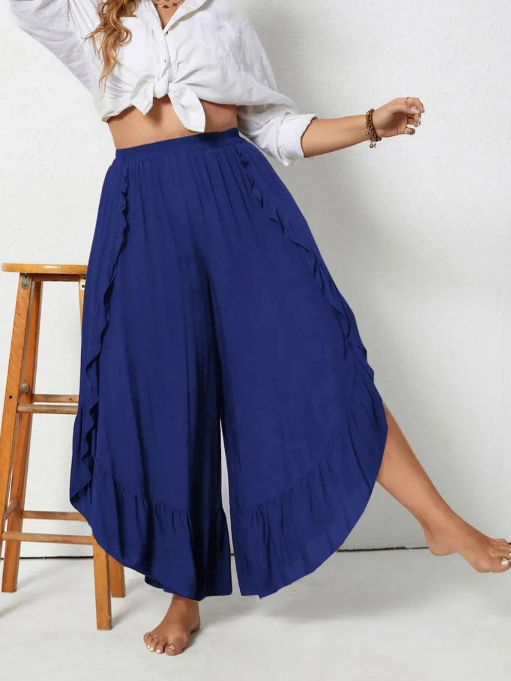 Plus Size Ruffle Wide Leg Palazzo Pants - ShalayeFashion