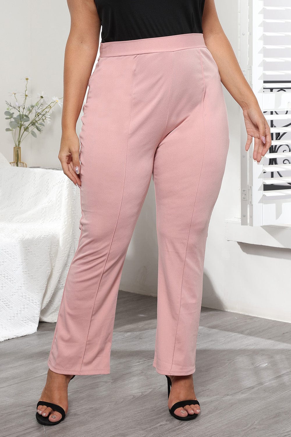 Plus Size Seamed Detail Plain Pants - ShalayeFashion