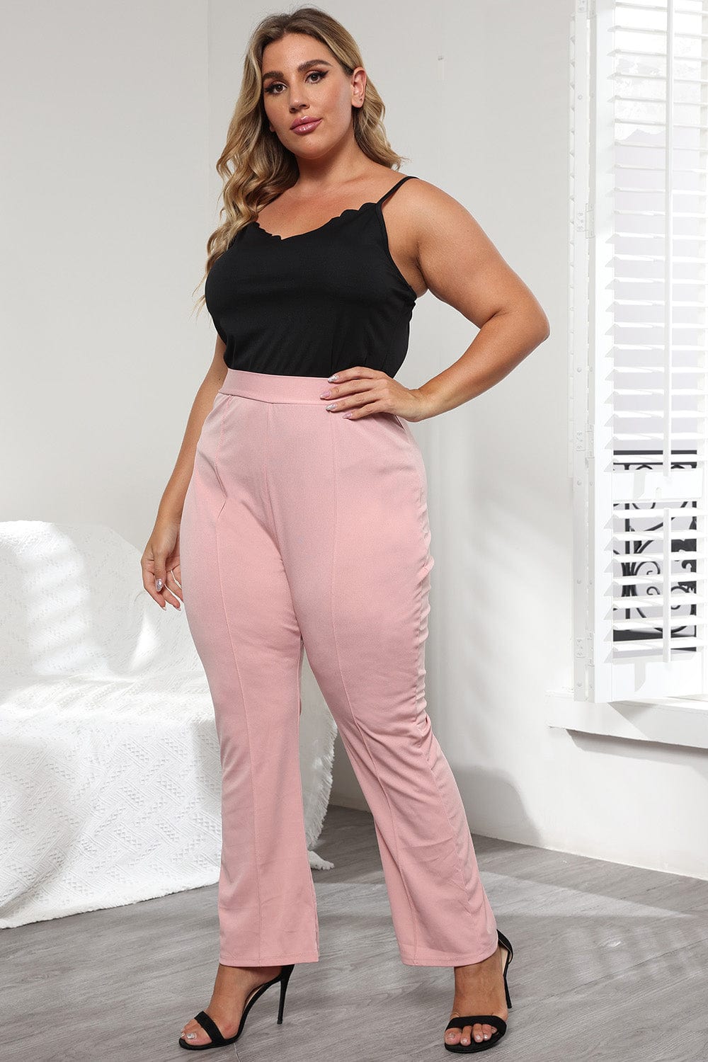 Plus Size Seamed Detail Plain Pants - ShalayeFashion