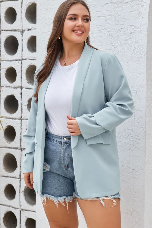 Plus Size Shawl Collar Long Sleeve Blazer - ShalayeFashion