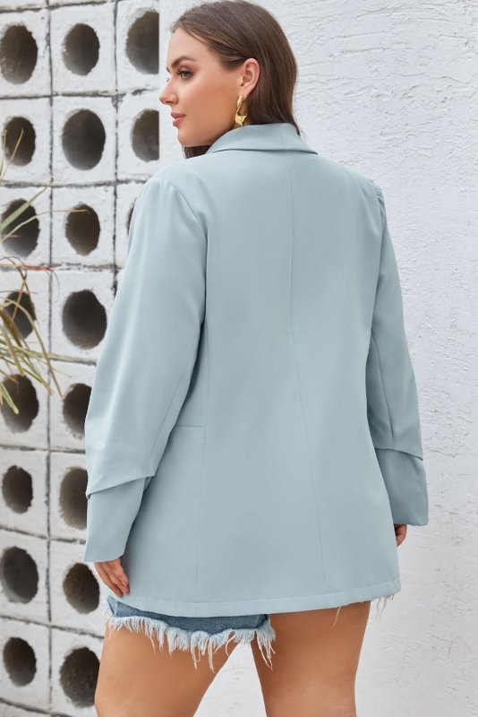 Plus Size Shawl Collar Long Sleeve Blazer - ShalayeFashion
