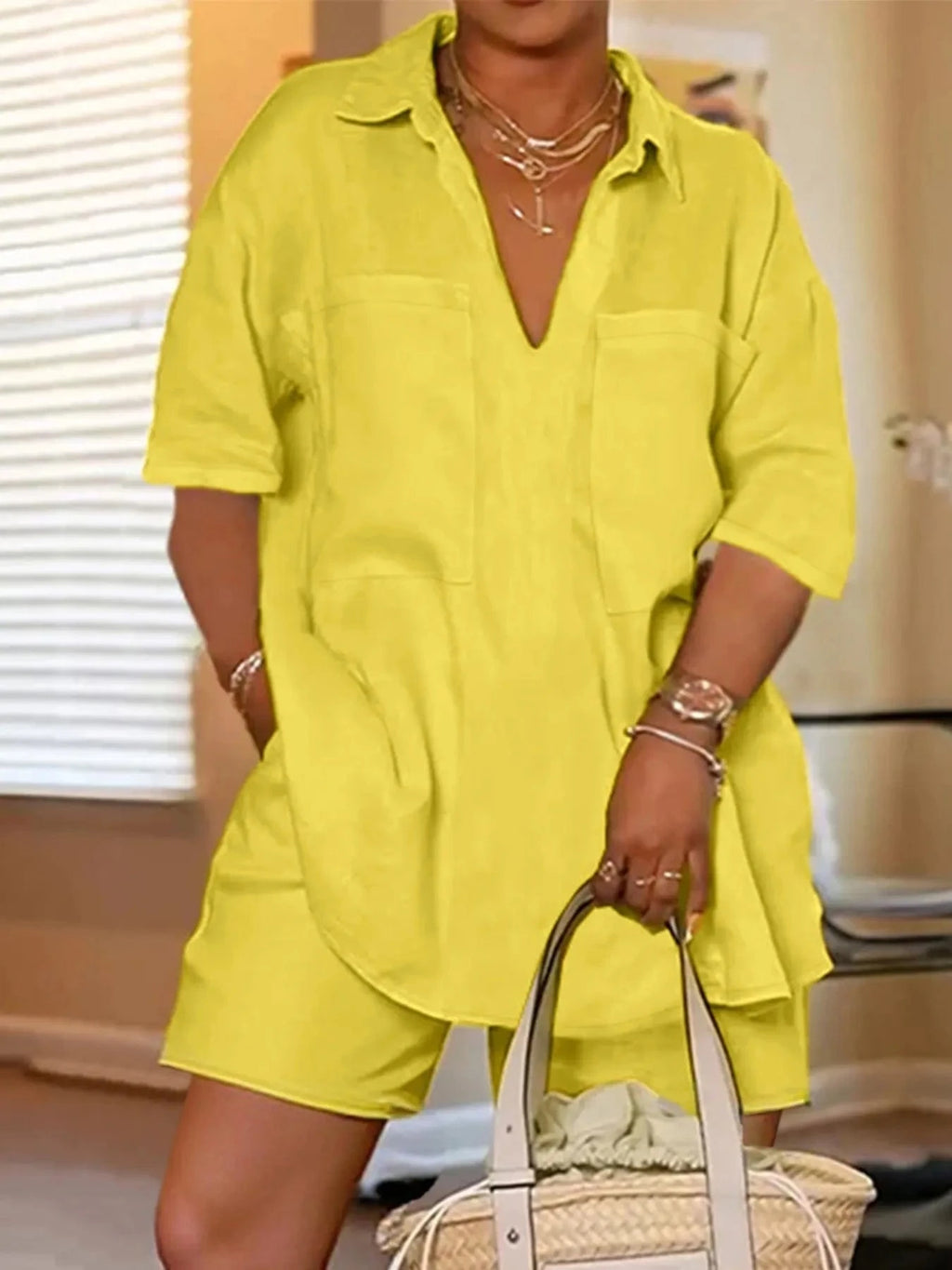 Plus Size Short Sleeve Top and Shorts Set - ShalayeFashion