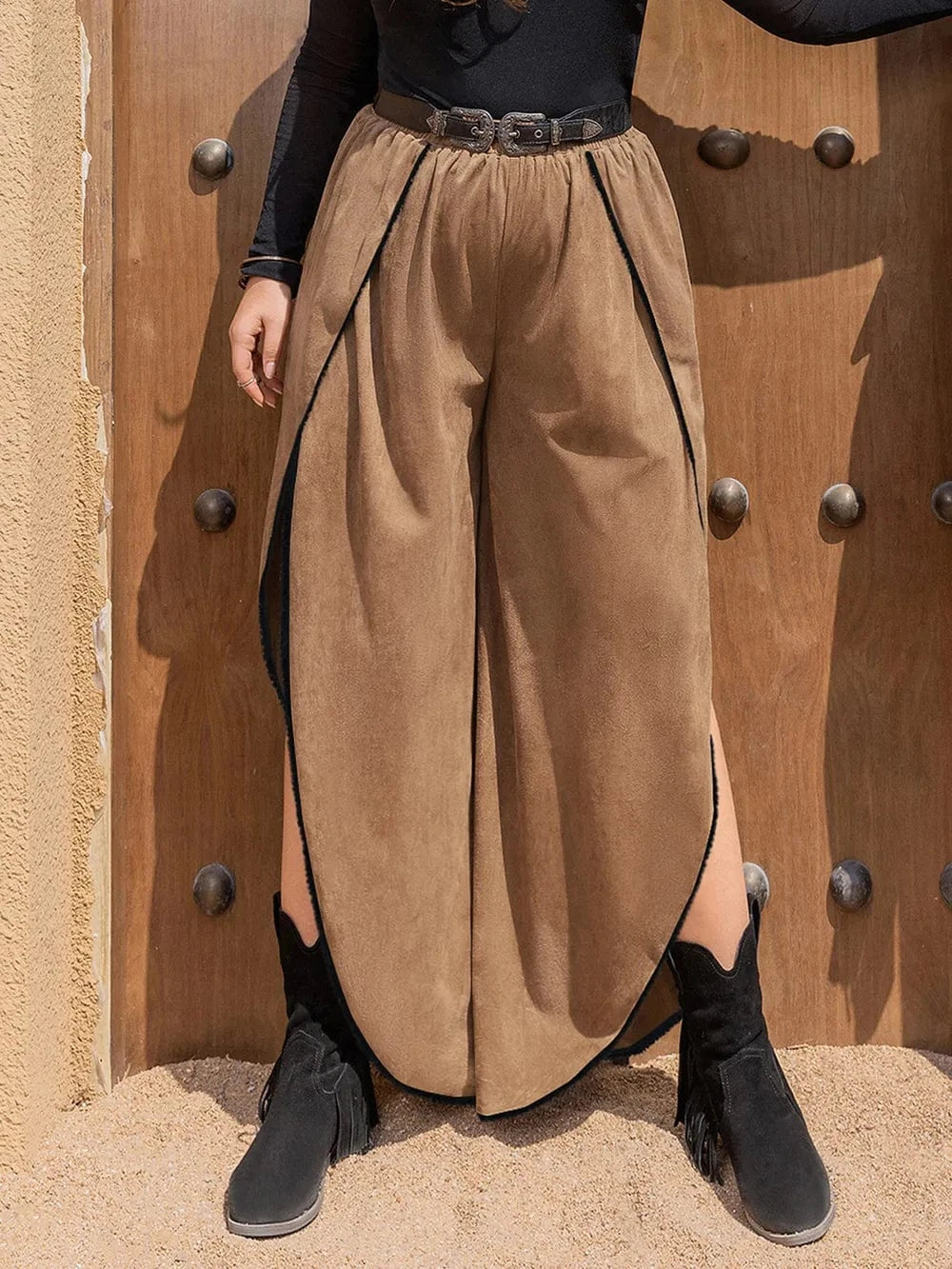 Plus Size Slit Wide Leg Pants - ShalayeFashion