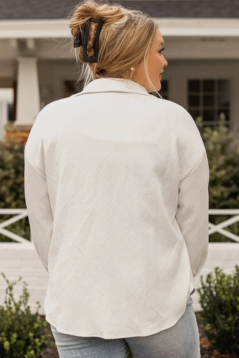 Plus Size Snap Down Dropped Shoulder Jacket - ShalayeFashion