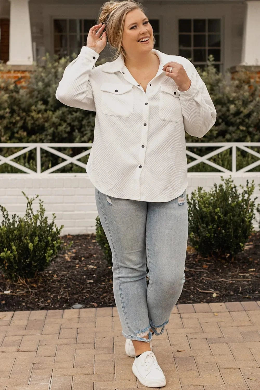 Plus Size Snap Down Dropped Shoulder Jacket - ShalayeFashion