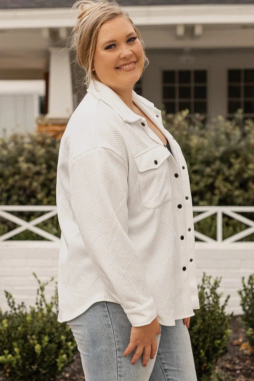 Plus Size Snap Down Dropped Shoulder Jacket - ShalayeFashion