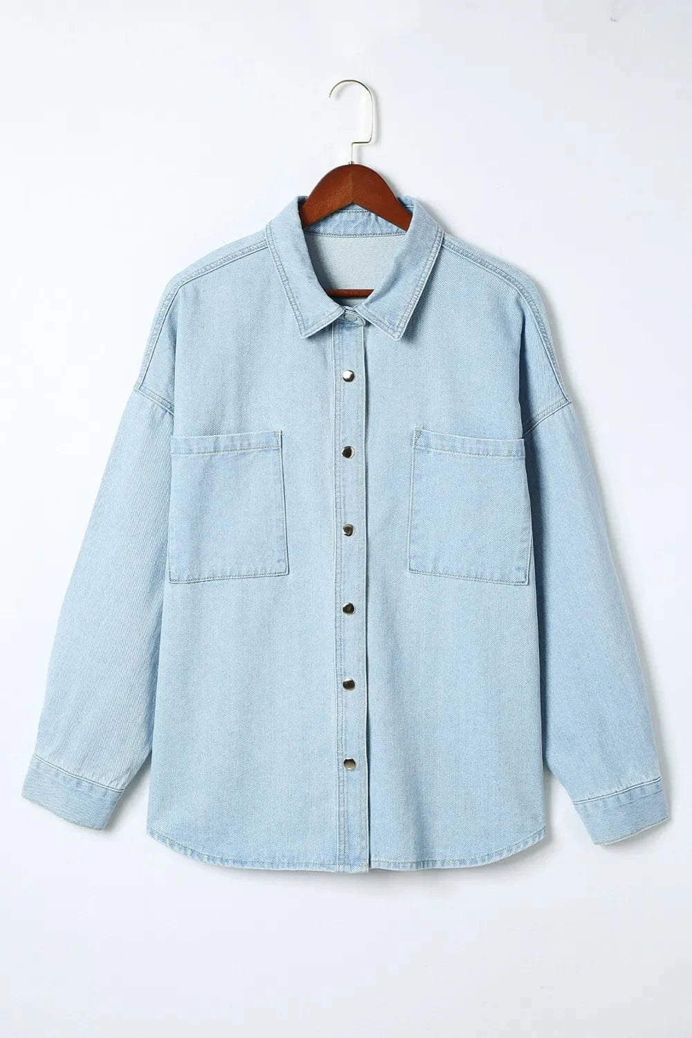 Plus Size Snap Down Pocketed Denim Jacket - ShalayeFashion