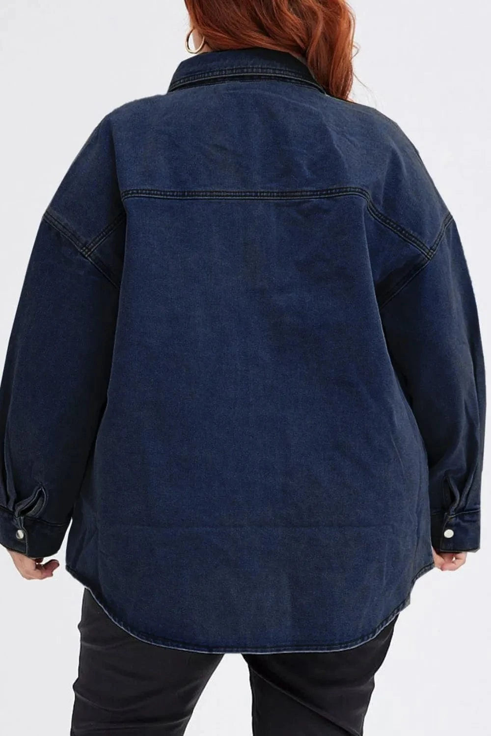 Plus Size Snap Down Pocketed Denim Jacket - ShalayeFashion