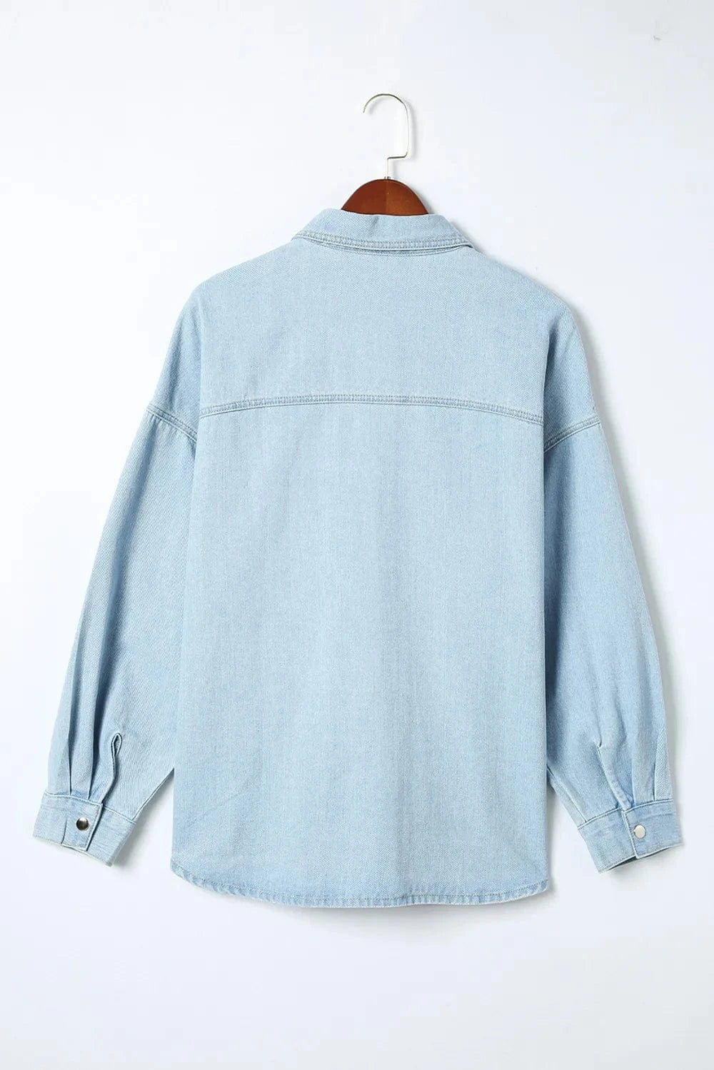 Plus Size Snap Down Pocketed Denim Jacket - ShalayeFashion