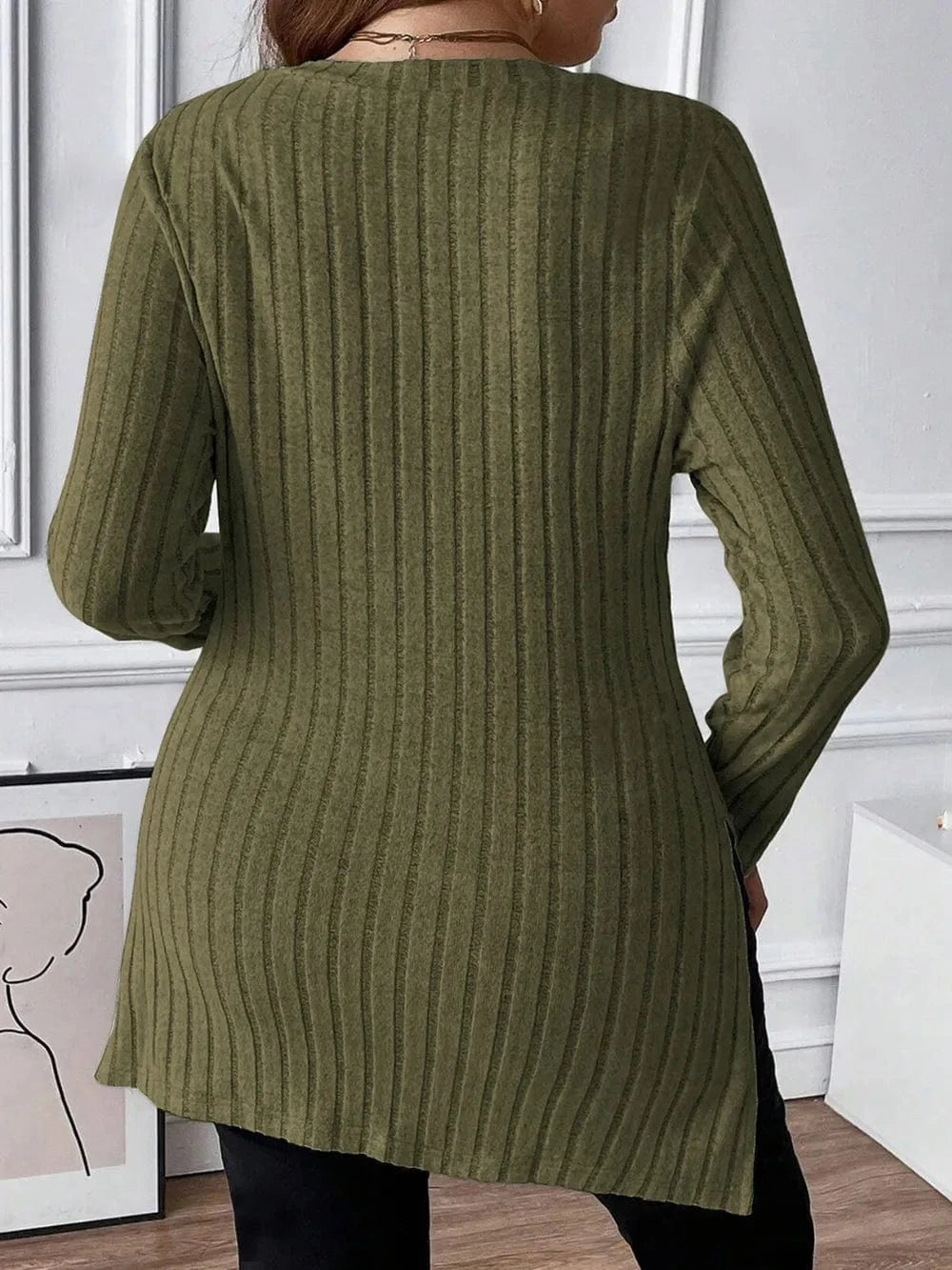 Plus Size Square Neck Long Sleeve Top - ShalayeFashion