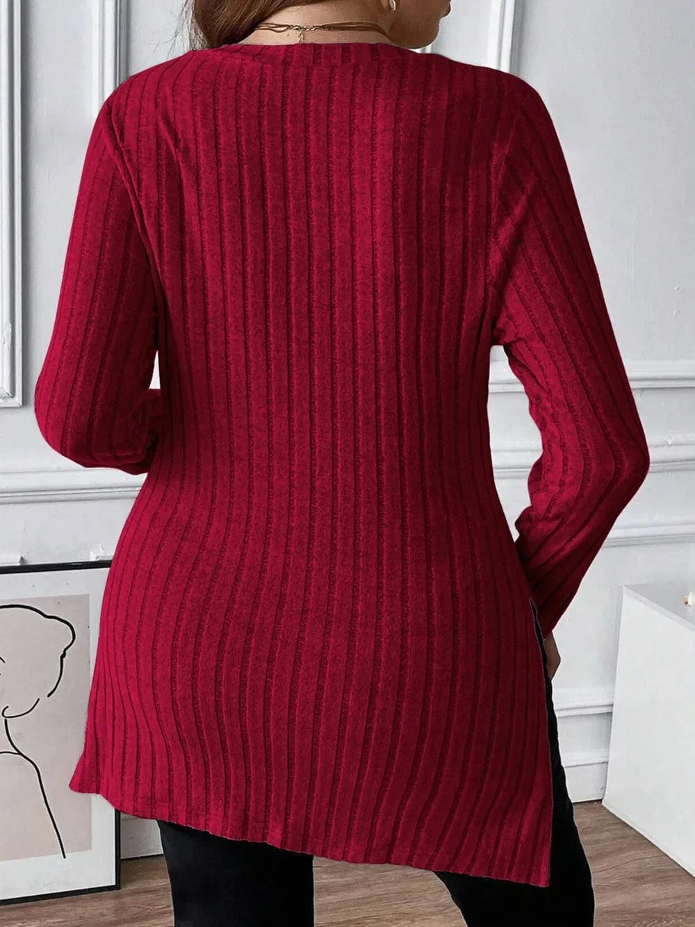 Plus Size Square Neck Long Sleeve Top - ShalayeFashion