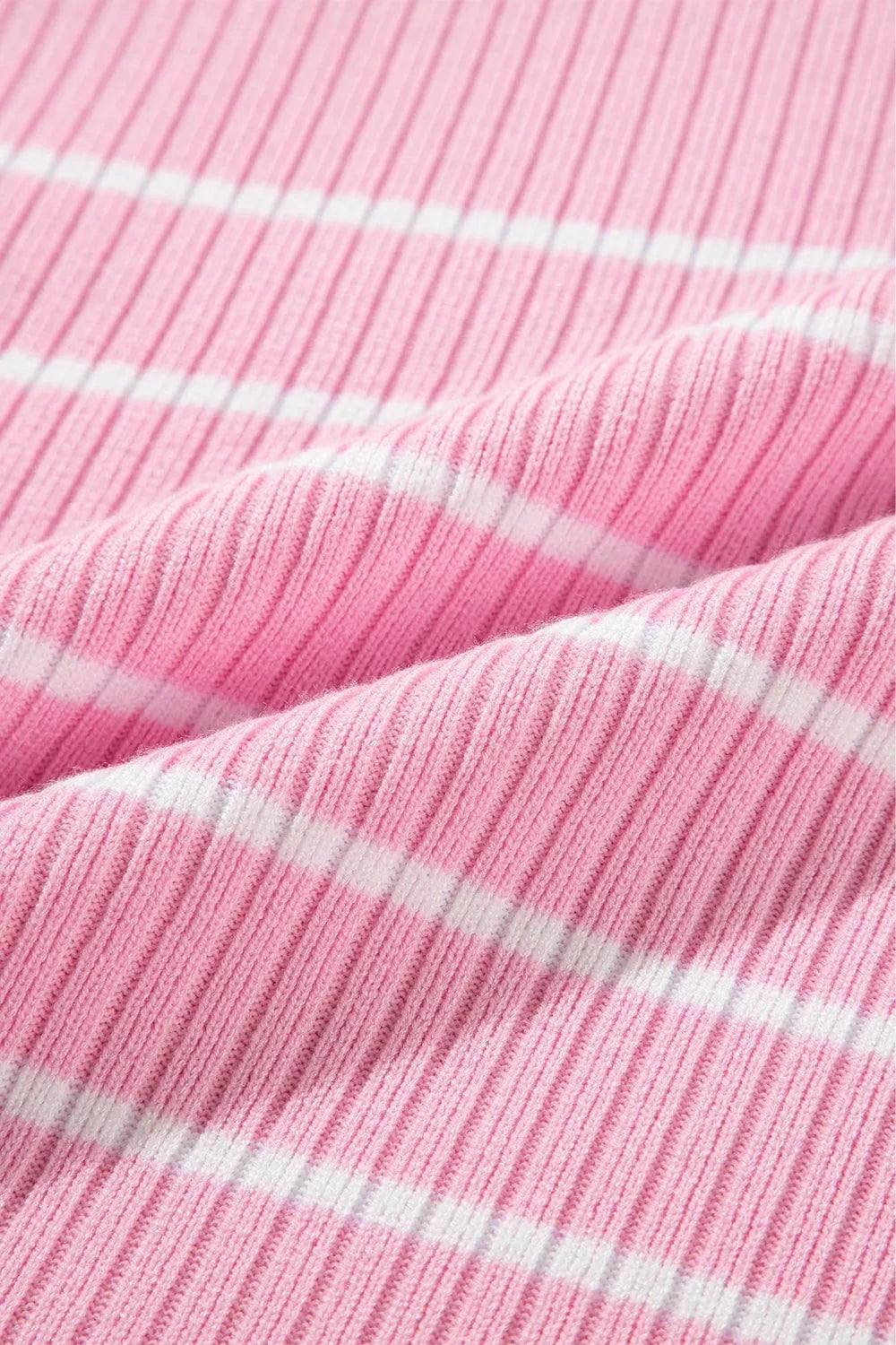 Plus Size Striped Round Neck Cap Sleeve Knit Top - ShalayeFashion