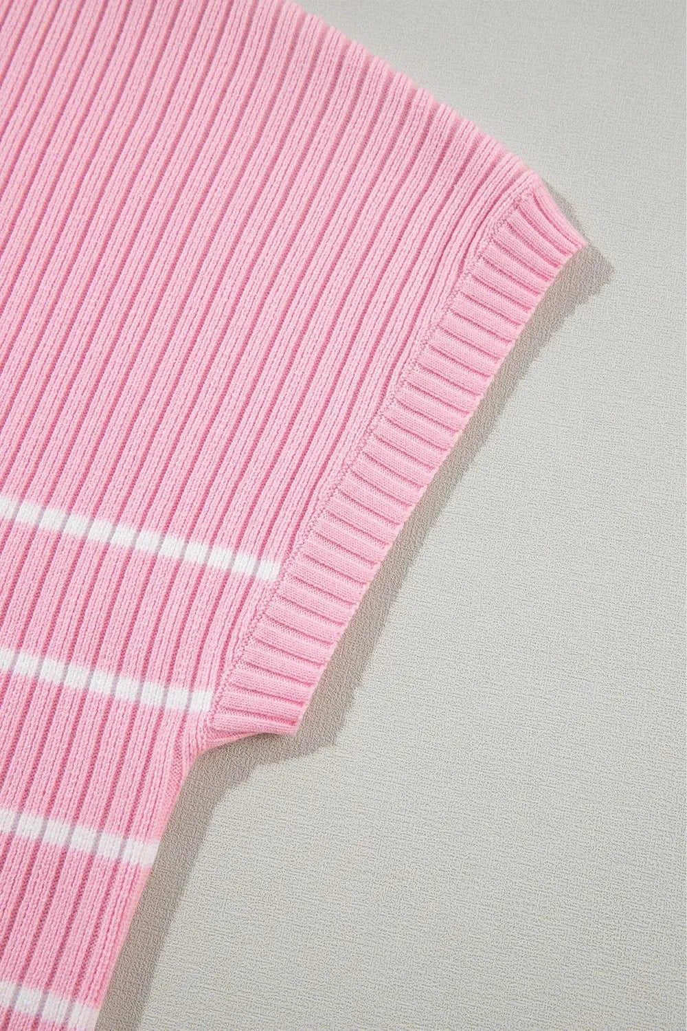 Plus Size Striped Round Neck Cap Sleeve Knit Top - ShalayeFashion
