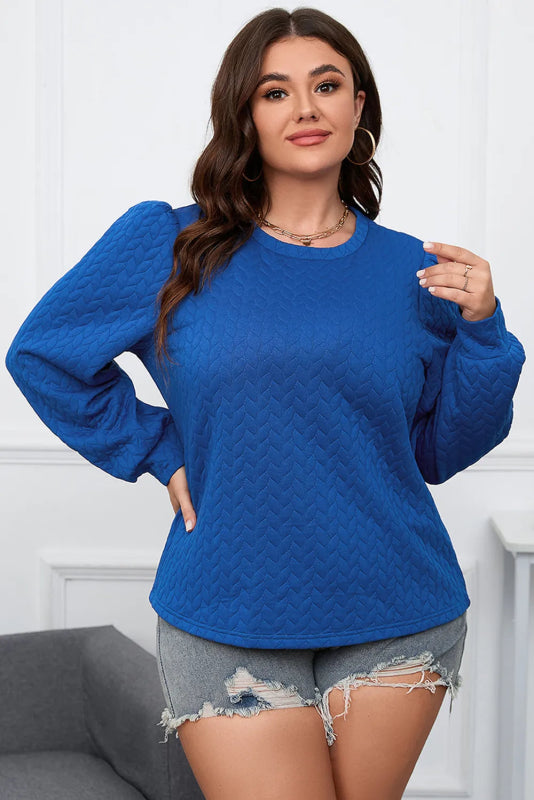 Plus Size Textured Round Neck Long Sleeve Top - ShalayeFashion