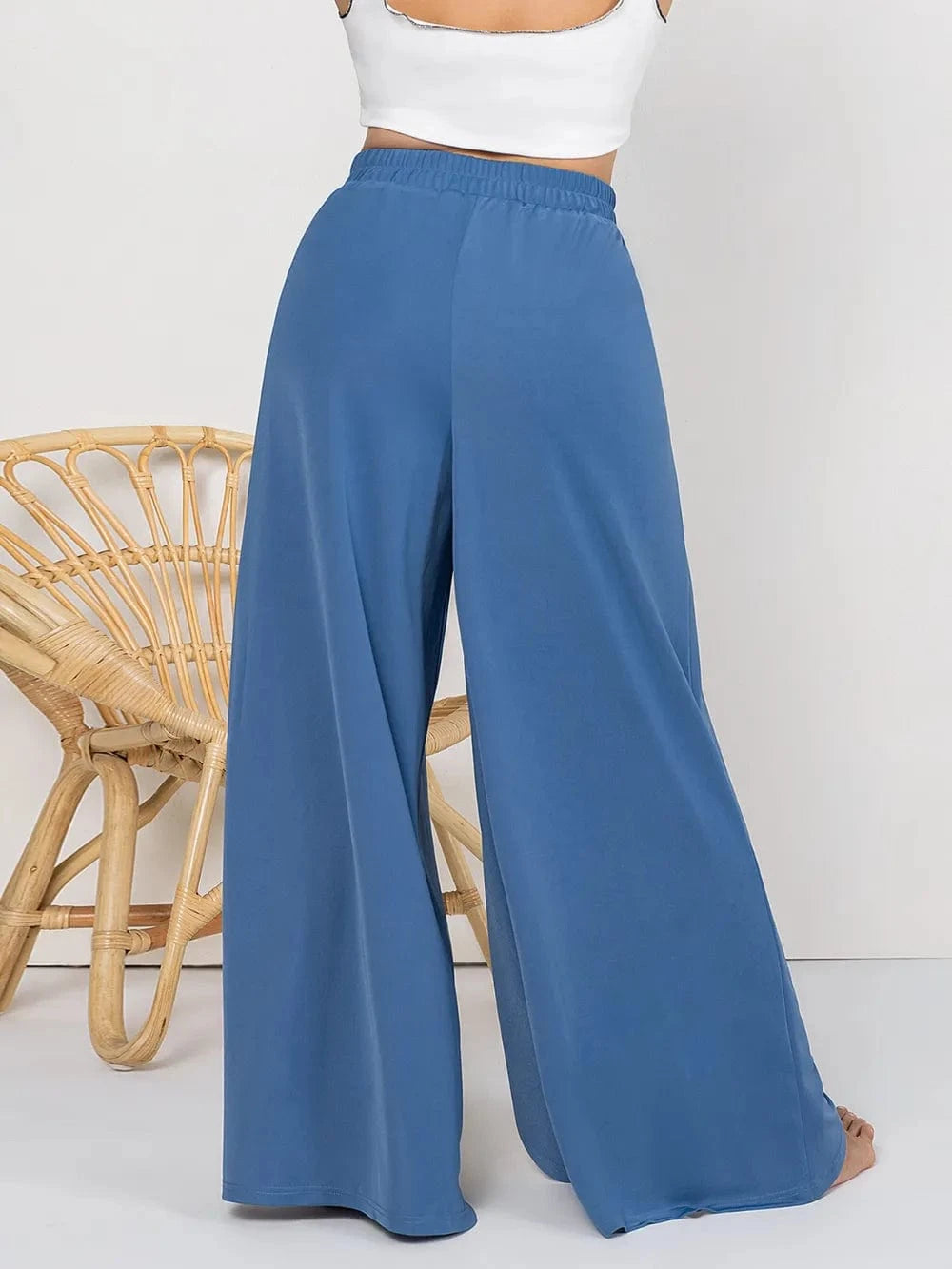 Plus Size Tied Slit Wide Leg Pants - ShalayeFashion