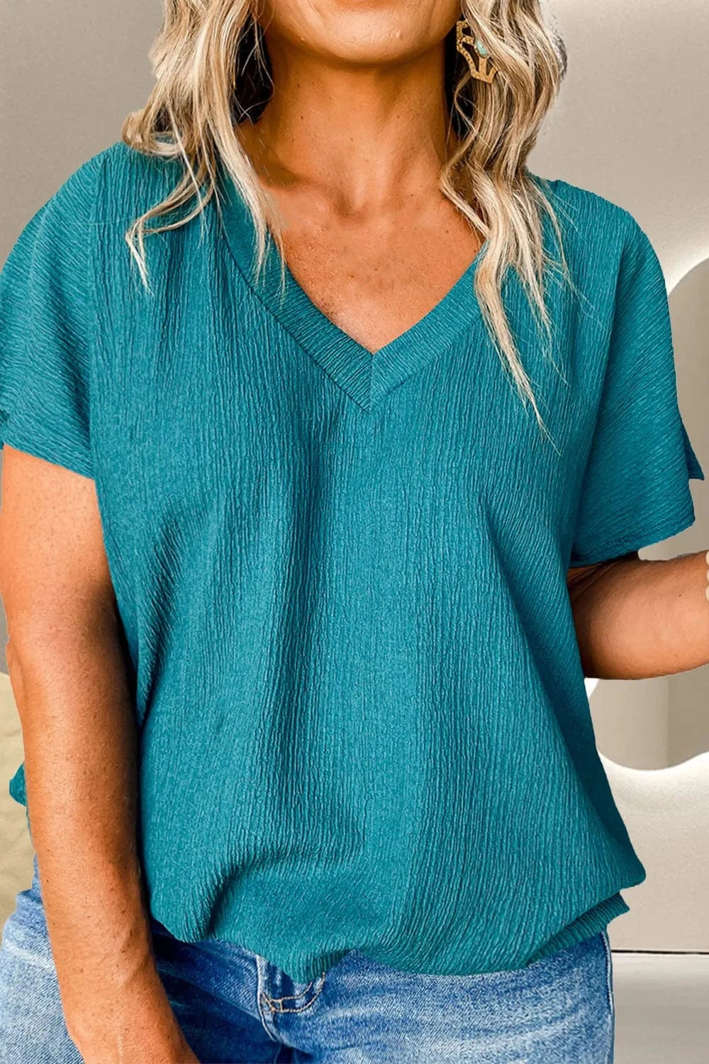 Plus Size V - Neck Short Sleeve Top - ShalayeFashion