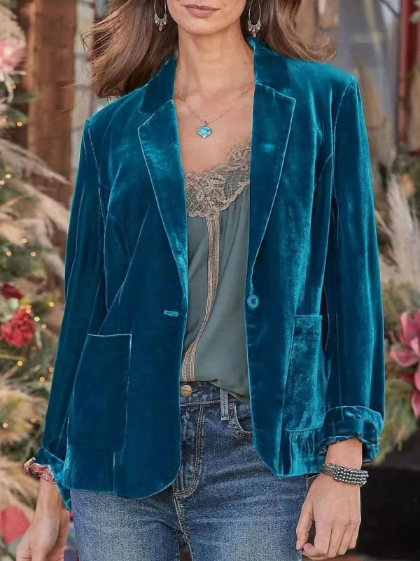 Pocketed Button Up Lapel Collar Blazer - ShalayeFashion