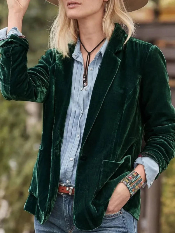 Pocketed Button Up Lapel Collar Blazer - ShalayeFashion
